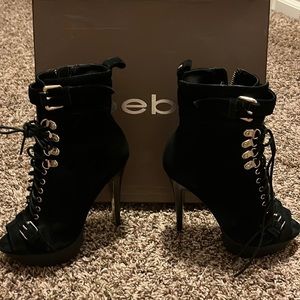 Size 7 black suede platform booties -BEBE